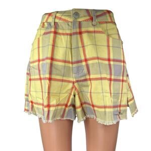 Weworewhat Women's Yellow Checkered Plaid High Rise Denim Jean Shorts Size 24